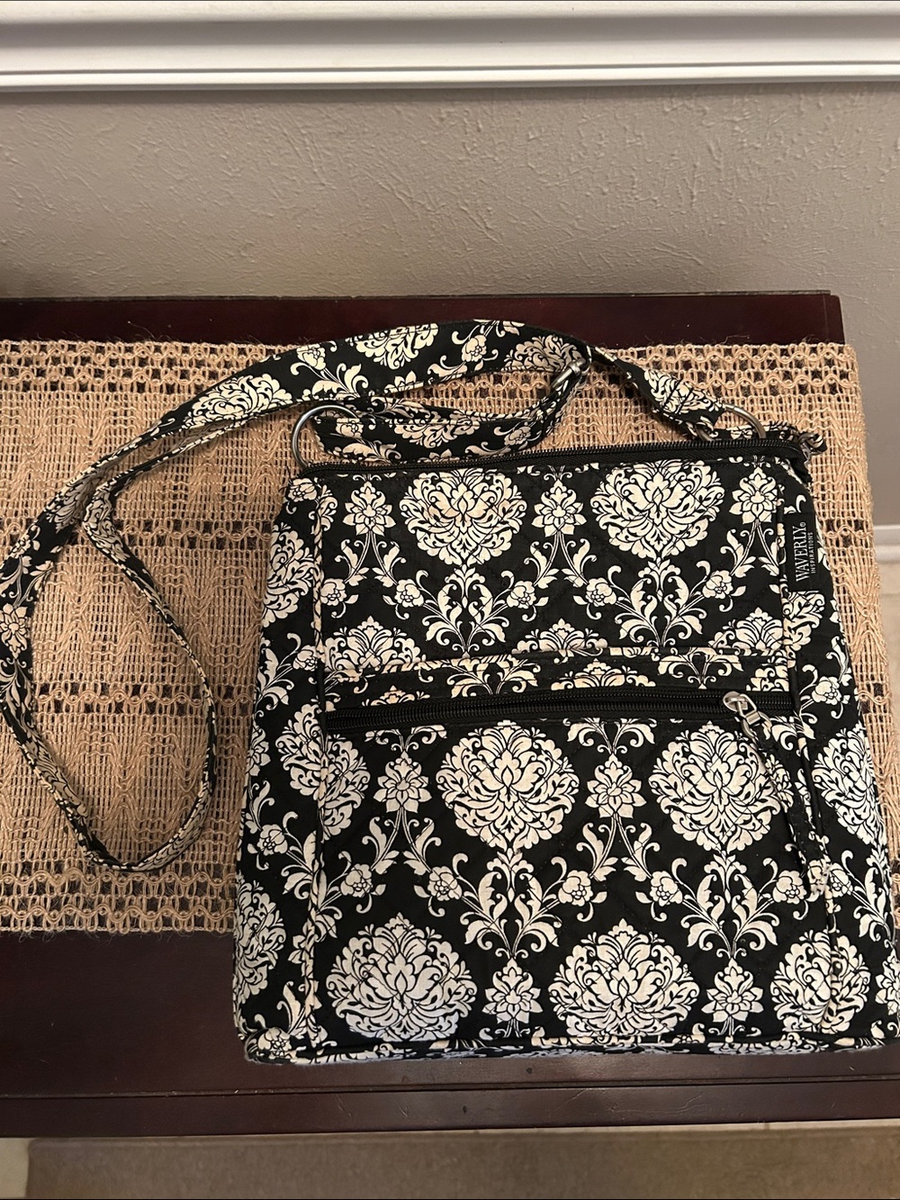 Waverly Black & White Damask Crossbody Bag